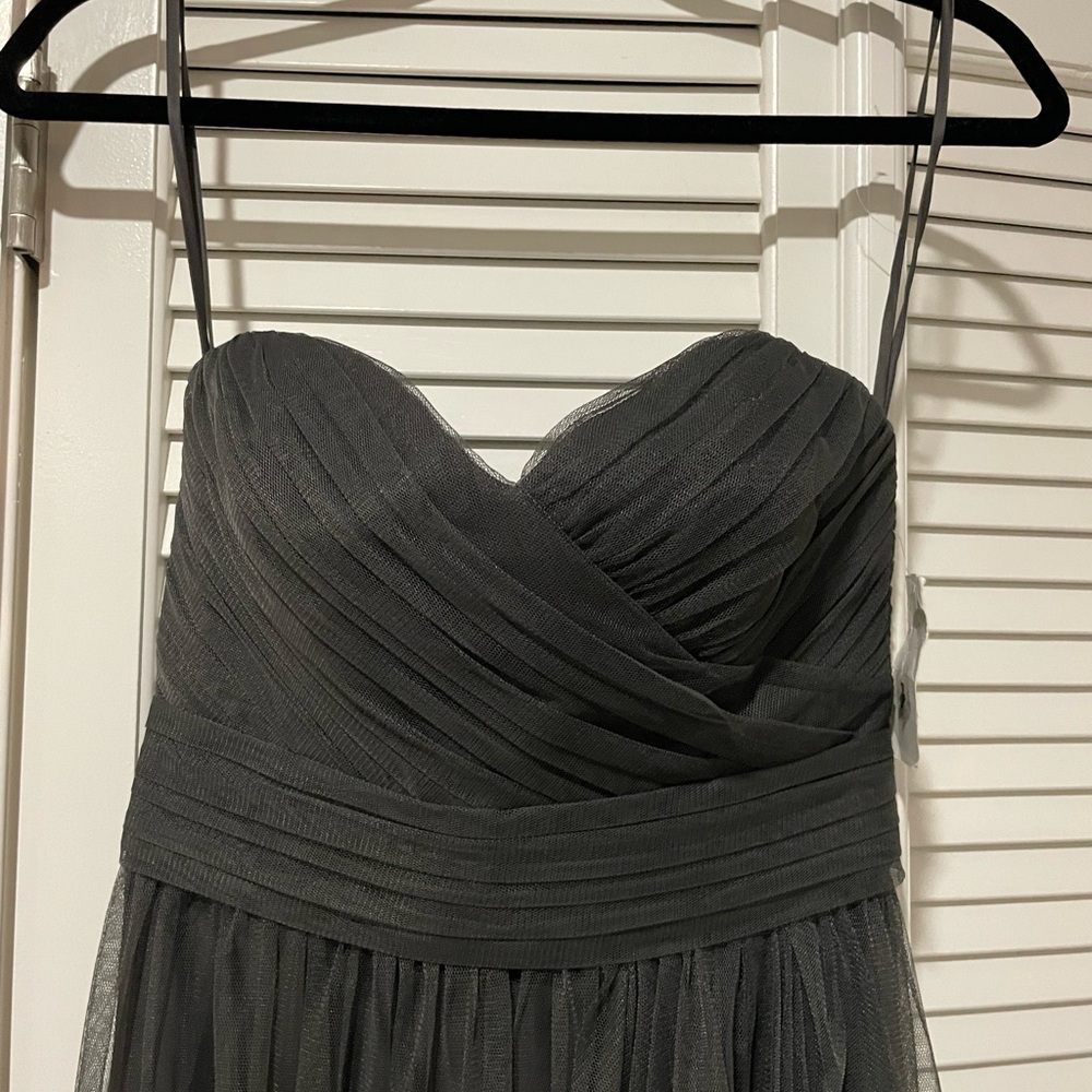 Dark grey long formal tulle dress